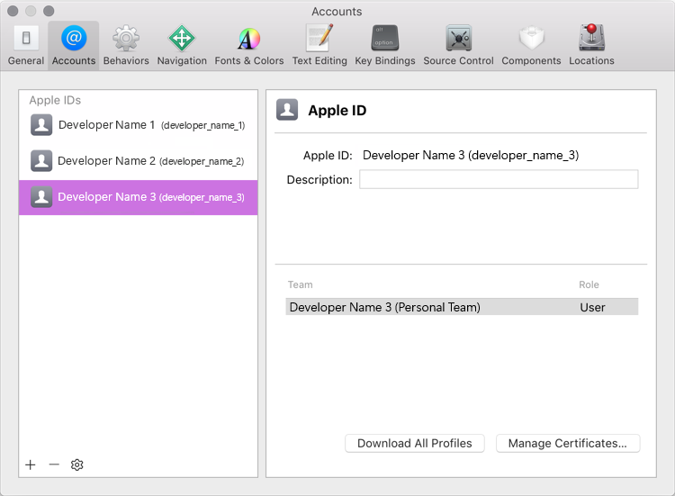 Xcode Preferences – Accounts