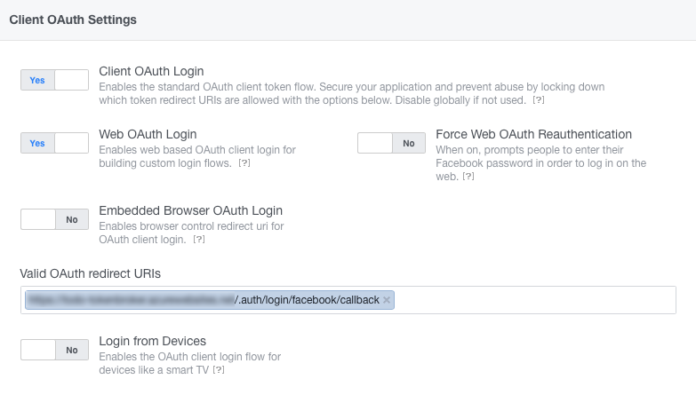 Facebook Login OAuth Settings