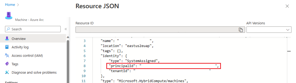 Screenshot of portal control of JSON view of    machine definition.