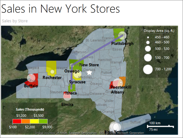 Screenshot that shows a Report Builder map.