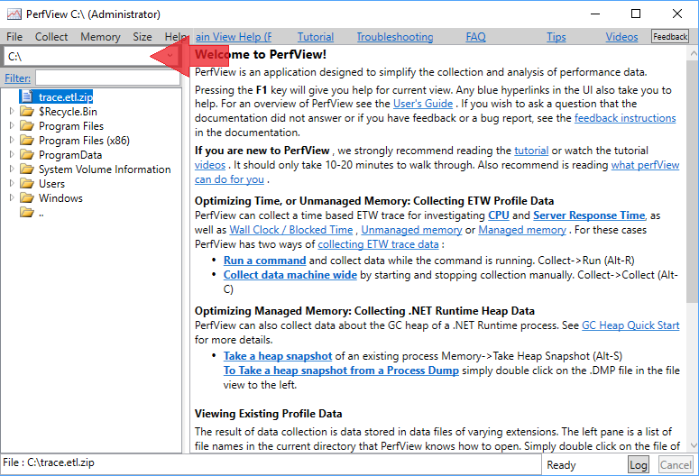 Setting the folder path in Perfview