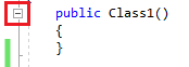 Screenshot of the Outlining collapse button in the Text Editor toolbar in Visual Studio.