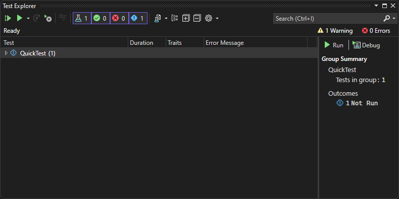 Screenshot shows Test Explorer before running tests in Visual Studio 2022.