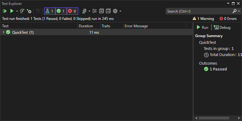 Screenshot shows Test Explorer after tests are run in Visual Studio 2022.