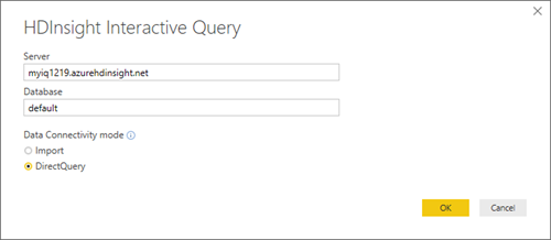 Připojení DirectQuery pro Power BI interaktivní dotaz HDInsight