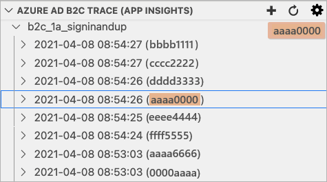 Screenshot of Azure AD B2C extension Azure AD B2C trace explorer filter highlighting.