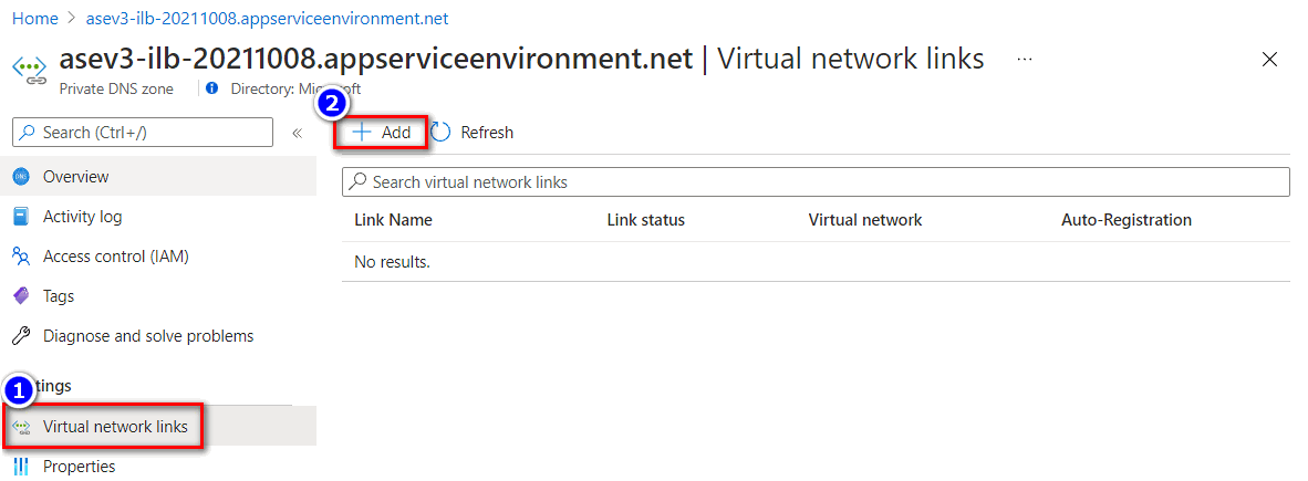 Přidejte propojení virtuální sítě do privátní zóny DNS.