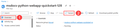Snímek obrazovky znázorňuje, jak obnovit webovou aplikaci na webu Azure Portal.