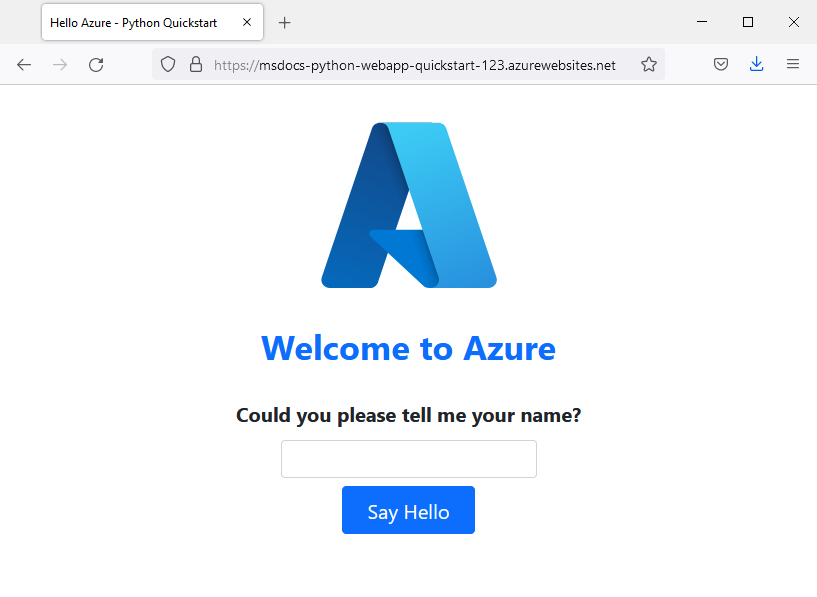 Snímek obrazovky aplikace spuštěné v Azure