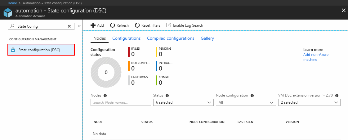 Snímek obrazovky se stránkou Azure Automation