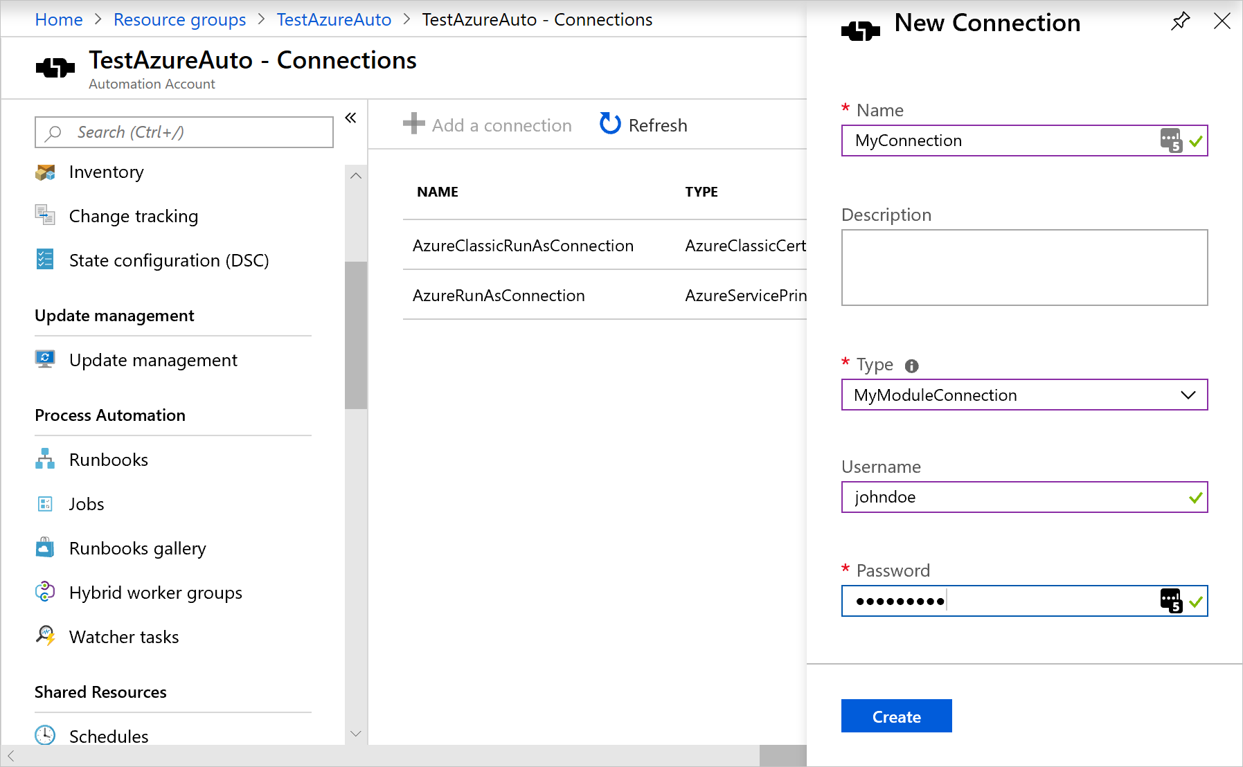 Použití vlastního připojení na webu Azure Portal