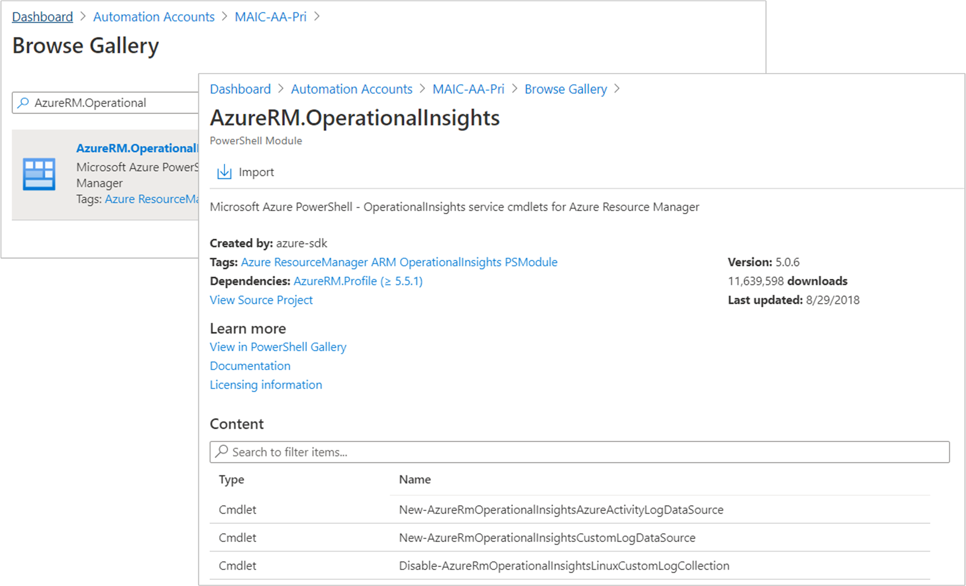 Import modulu OperationalInsights