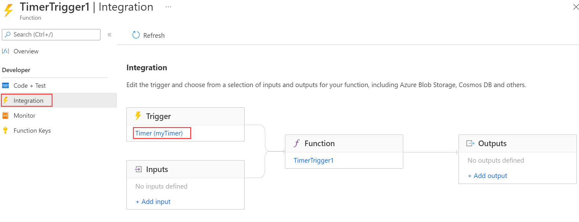 Snímek obrazovky se stránkou Aktualizovat plán časovače na webu Azure Portal