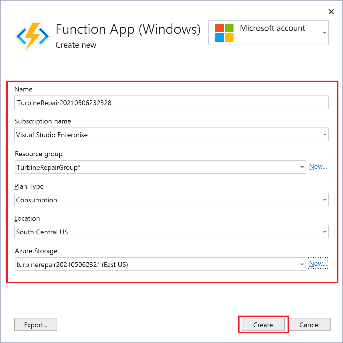 Vytvoření nové aplikace funkcí v Azure pomocí služby Storage