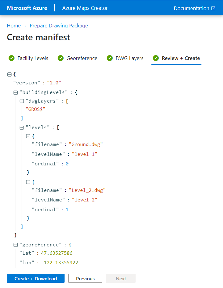 Snímek obrazovky znázorňující JSON manifestu