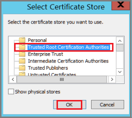 Screenshot shows how to select the certificate destination folder.