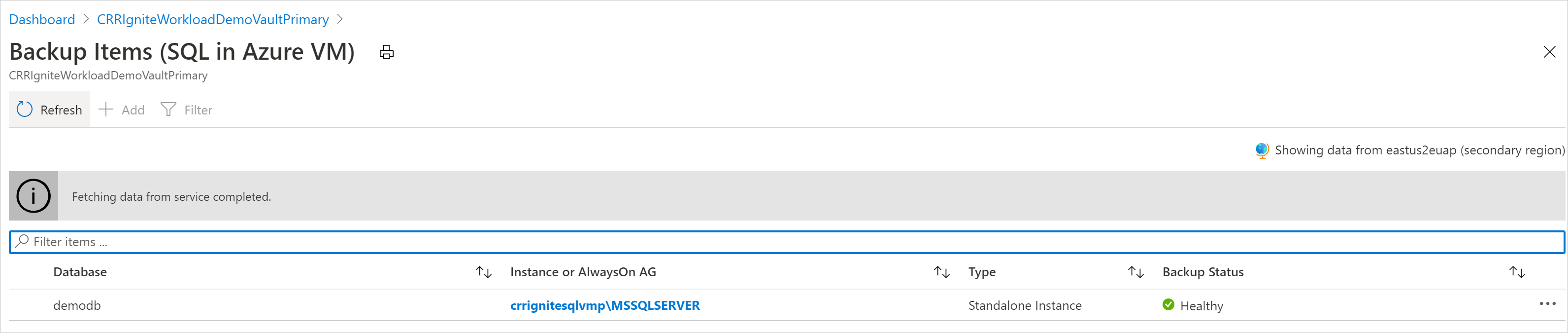 Databáze v sekundární oblasti