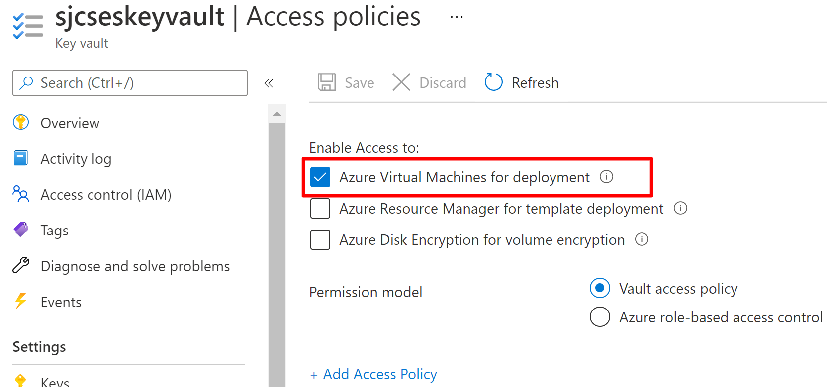 Obrázek znázorňující okno zásad přístupu na webu Azure Portal