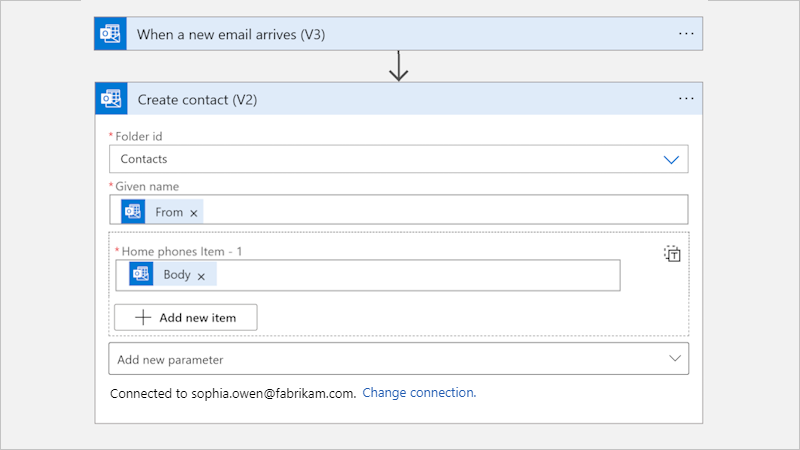 Snímek obrazovky s parametry webu Azure Portal, pracovního postupu Consumption a akce