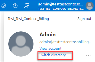 Snímek obrazovky znázorňující možnost Přepnout adresář na webu Azure Portal