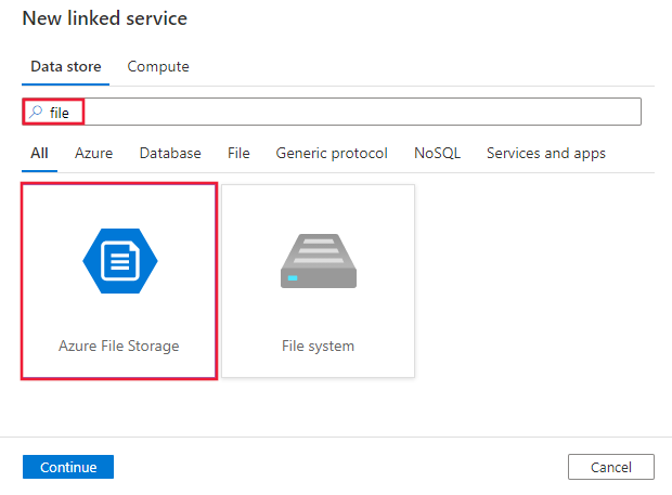 Snímek obrazovky s konektorem Azure File Storage