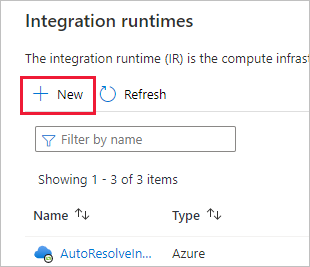 Prostředí Integration Runtime prostřednictvím nabídky