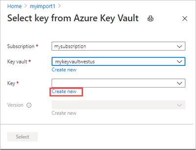 Vytvoření nového klíče ve službě Azure Key Vault