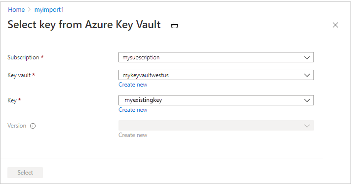 Výběr klíče ze služby Azure Key Vault