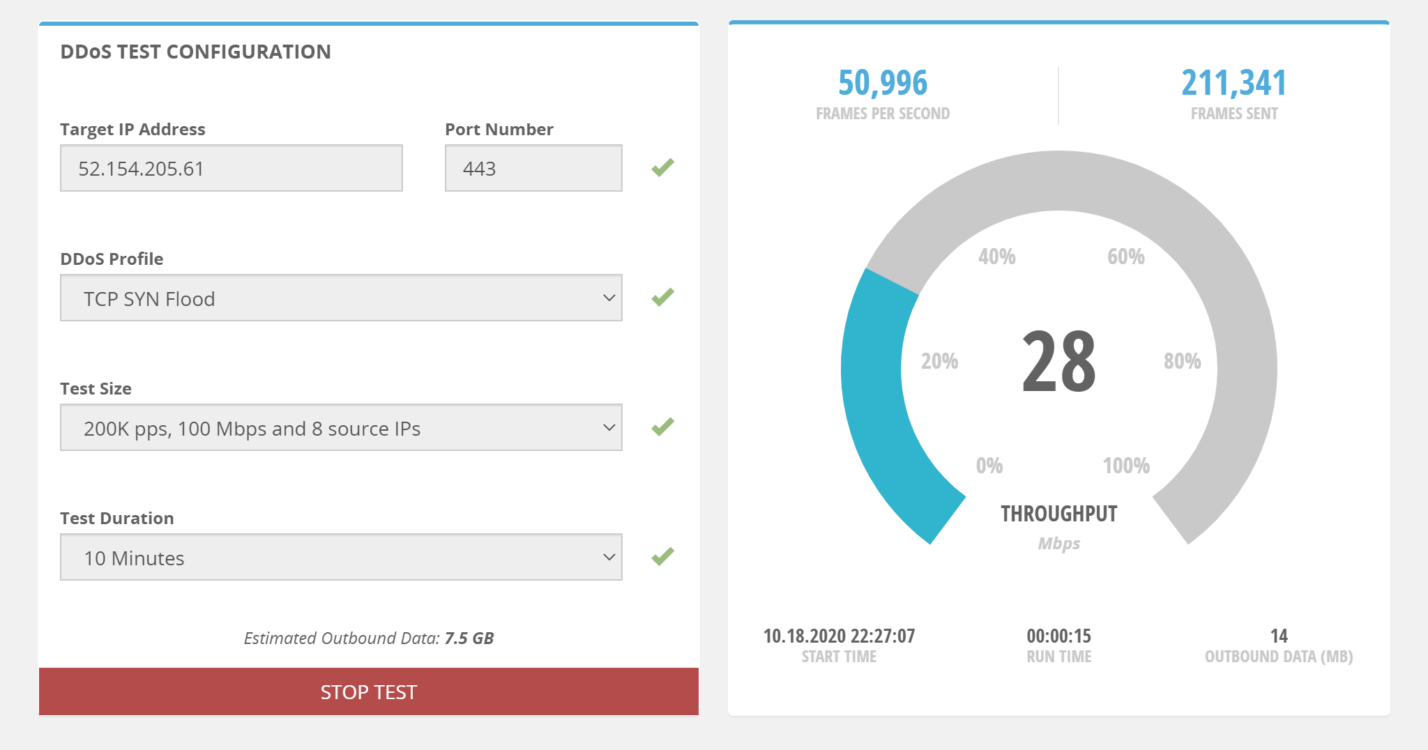 Příklad simulace útoku DDoS: BreakingPoint Cloud