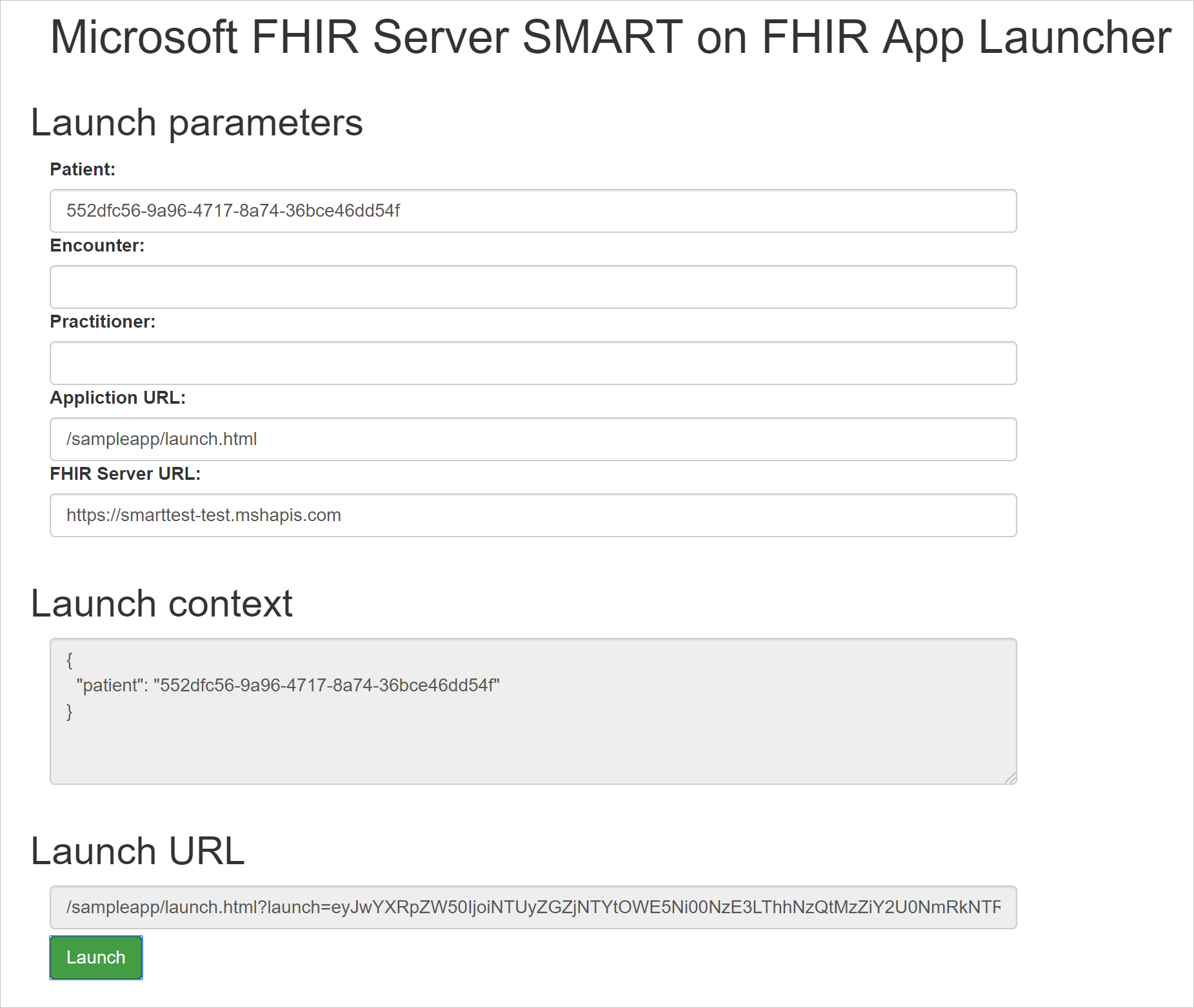 Snímek obrazovky se spouštěčem aplikací SMART na FHIR