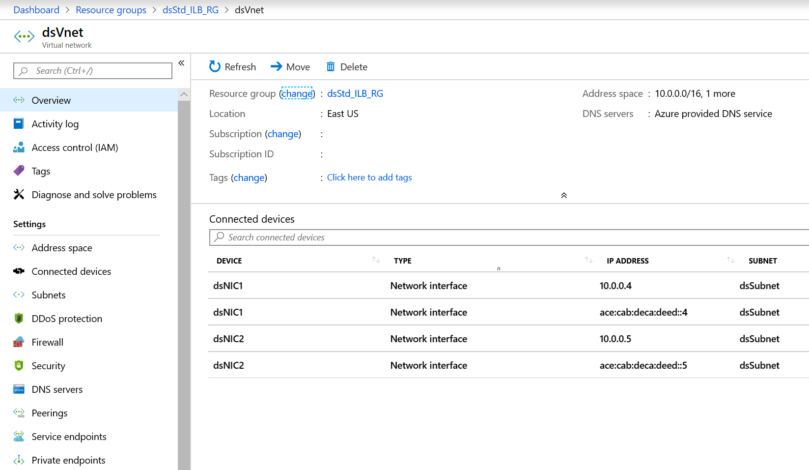 Virtuální síť IPv6 Dual Stack s interním nástrojem pro vyrovnávání zatížení úrovně Standard