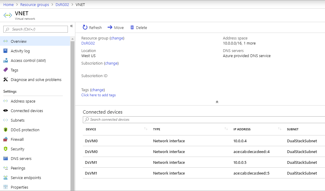 Virtuální síť se dvěma zásobníky IPv6 v Azure