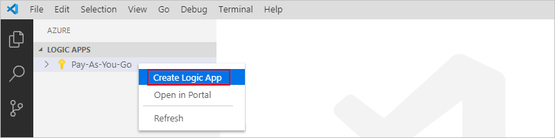 V nabídce předplatného vyberte Vytvořit aplikaci logiky.