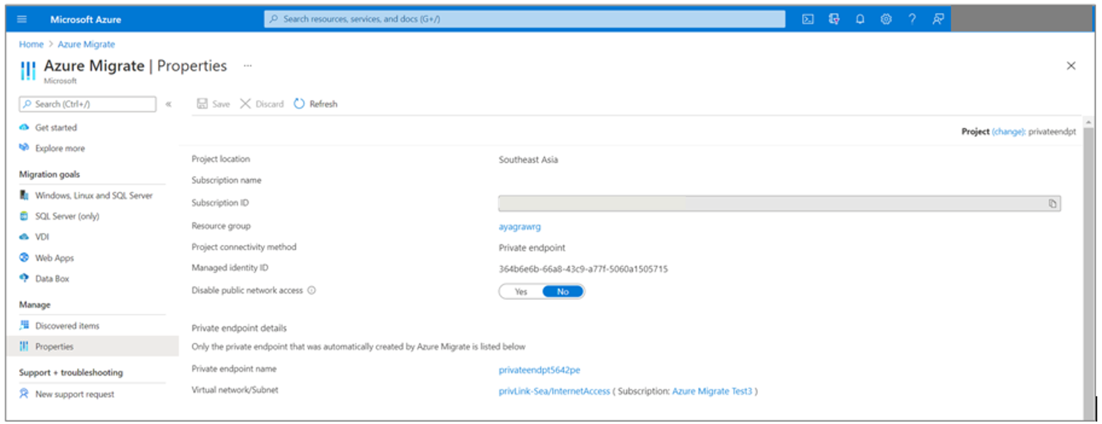 Vlastnosti služby Azure Migrate