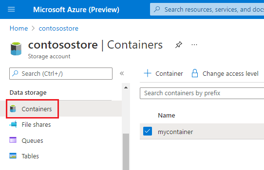 umístění kontejnerů účtu úložiště na webu Azure Portal