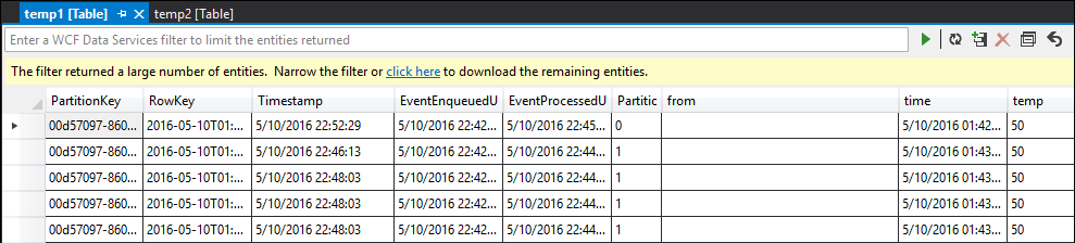 Dotaz Stream Analytics tabulky SELECT INTO temp1