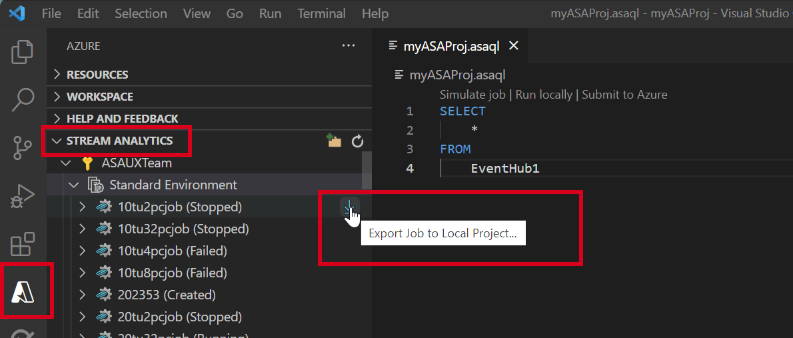 Vyhledání úlohy ASA v nástroji Visual Studio Code