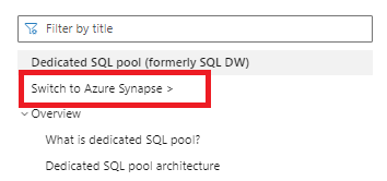 Snímek obrazovky z webu Microsoft Learn Docs zobrazující obsah služby Azure Synapse Analytics