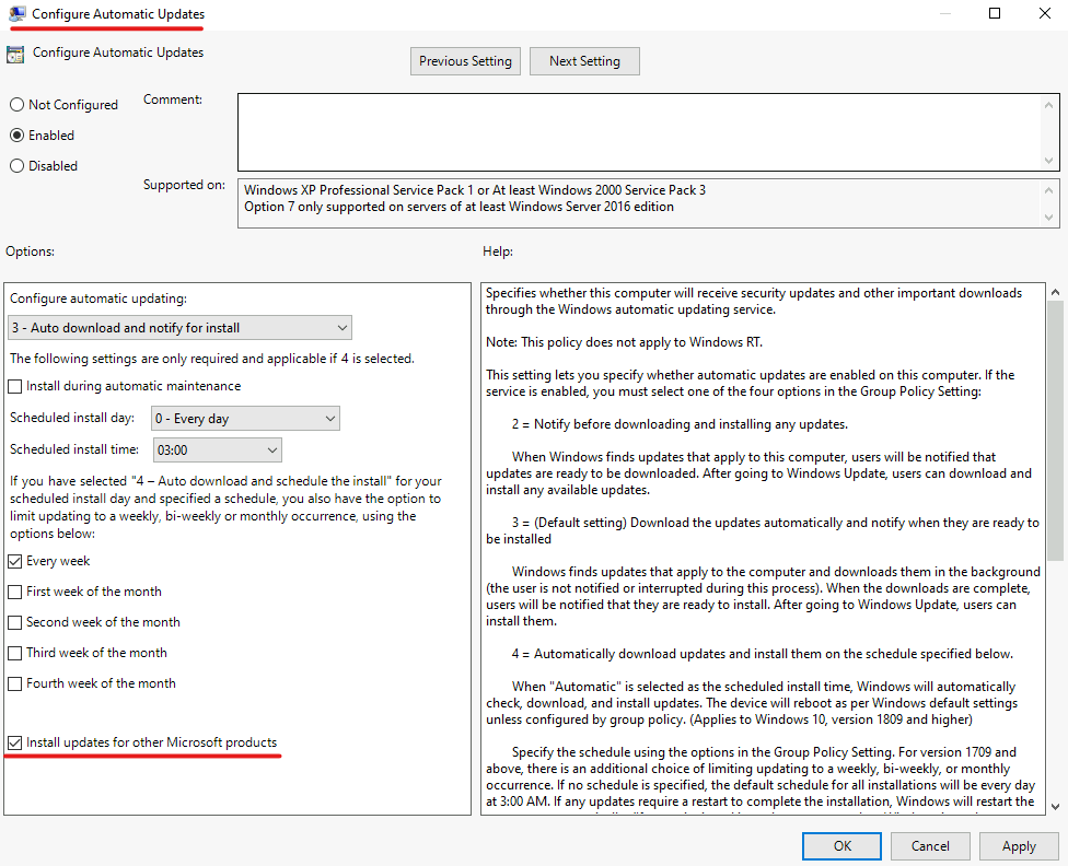 Snímek obrazovky s výběrem nebo zrušením výběru aktualizací instalace pro ostatní produkty Microsoftu v systému Windows Server 2022