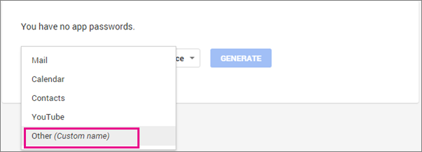 Choose Other (Custom name) in the Select app drop-down.