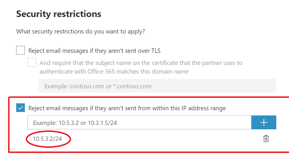 Screenshot that shows the screen on which email source IP address is set.