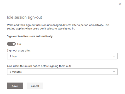 The Idle session sign-out panel