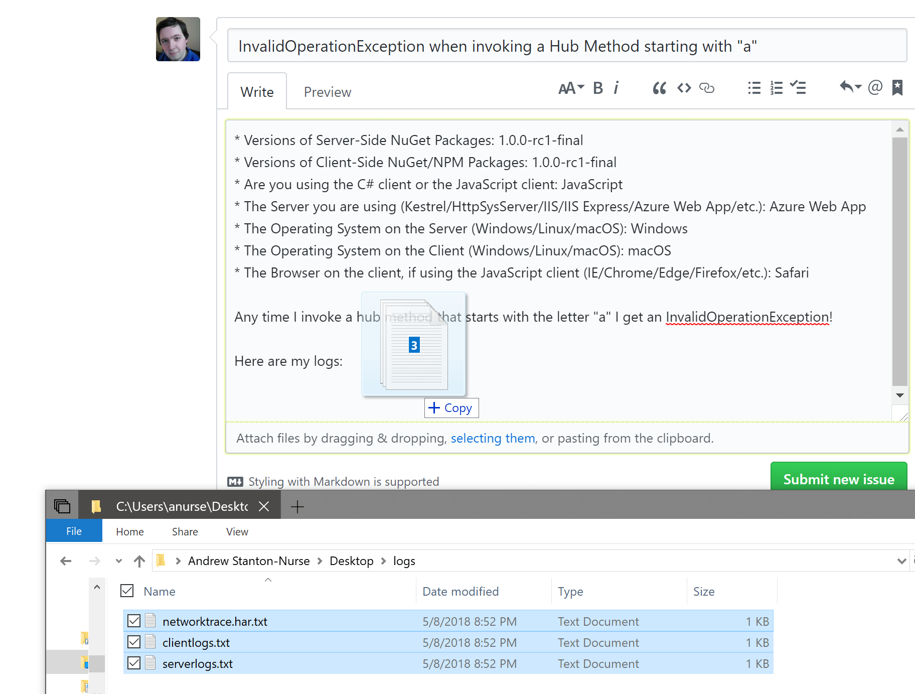 Problém s přetažením souborů protokolu na GitHub