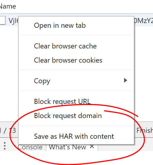 Možnost Uložit jako HAR s obsahem na kartě Sítě nástrojů Google Chrome Dev Tools