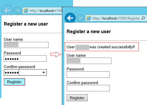 Obrázek úspěšné registrace nového uživatele