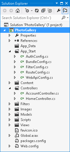 Šablona projektu internetové aplikace ASP.NET MVC 4