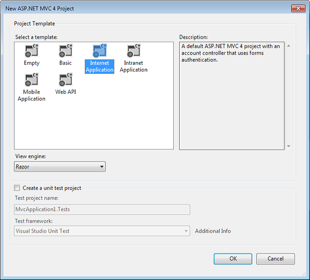 Nový projekt ASP.NET MVC – internetová aplikace