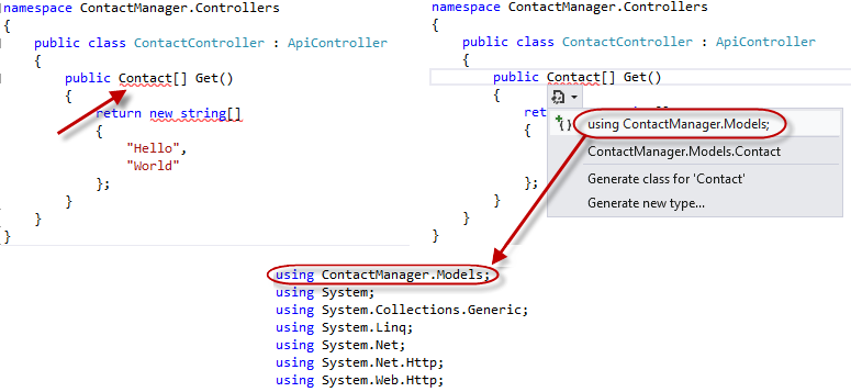 Použití pomoci IntelliSense pro deklarace oborů názvů