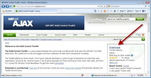 Stažení sady nástrojů AJAX Control Toolkit