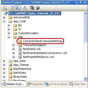 Přidání podsložky ConnectionAndCommandSettings